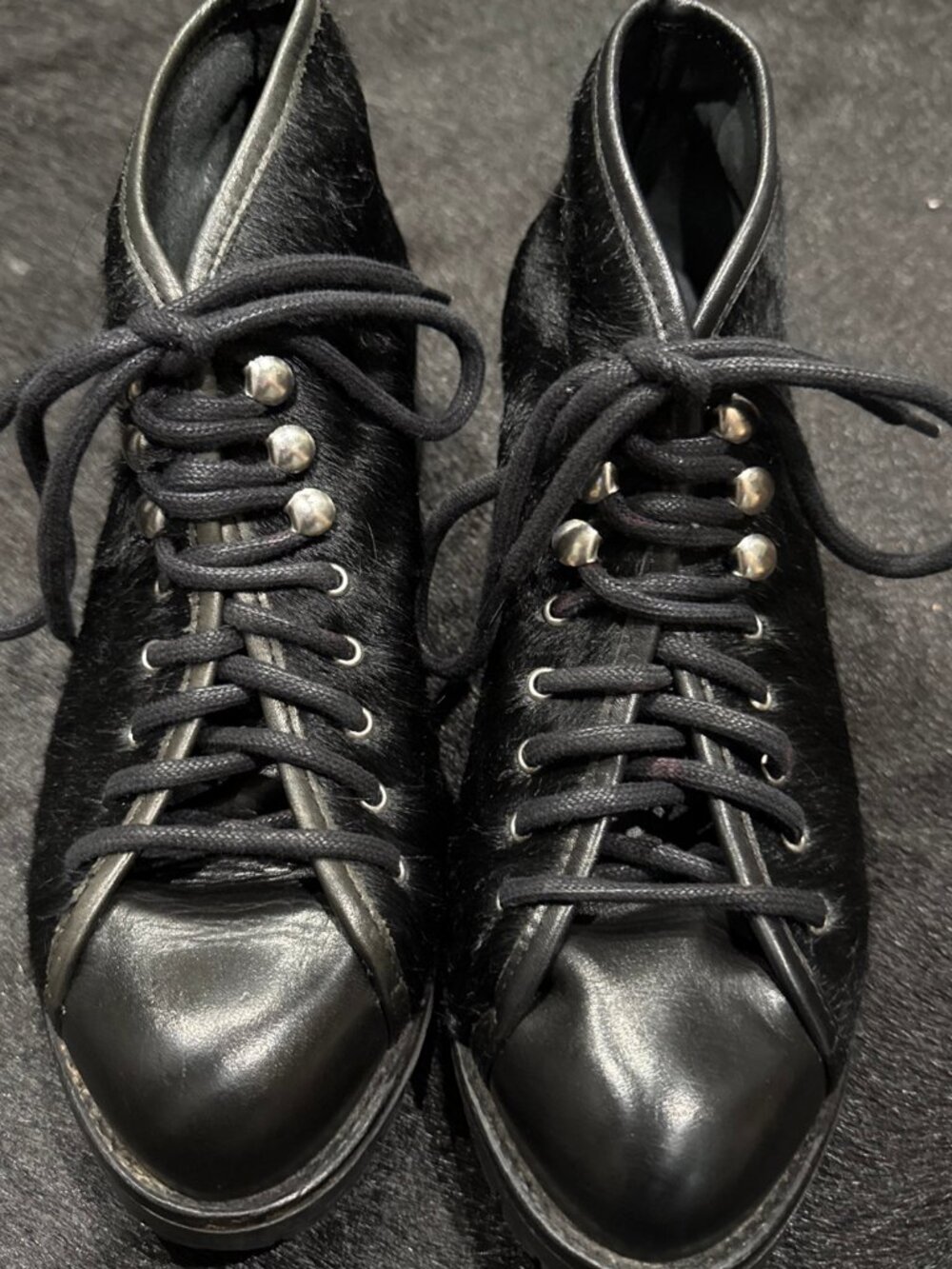 Vintage Women's Topshop Black LTT Ponyhair Heeled Boots 38 US 7.5